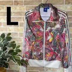 アディダス 希少 総柄 トラックジャケット XL 花柄 蝶々 ピンク 緑