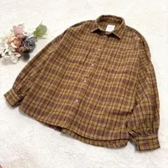 美品✨【パワートゥザピープル】オーバーサイズチェック柄シャツ ブラウン Mのサムネイル