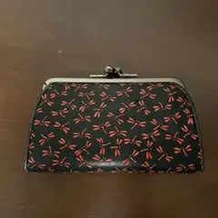 印伝トンボ柄あおりポケット付き親子がま口財布 レッド