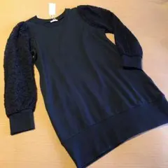 新品 マヤマヤ 袖 レース スエット 長袖 ワンピ ニット ロング 部屋着 紺