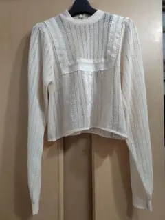 ■ZARA アイボリー レース付き長袖トップス Mサイズ
