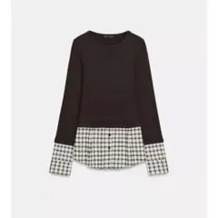 チェック柄コントラスト長袖ニット