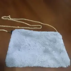 グレー ファー ショルダーバッグ ゴールドチェーン