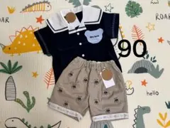 新品★tiny bear セーラー衿半袖シャツ&刺繍パンツ★90★アプレレクールのサムネイル