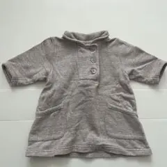 グレージュ ボタン 裏起毛トップス ポケット付き 80