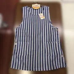 フリースエプロン 青と白のストライプフリーサイズ