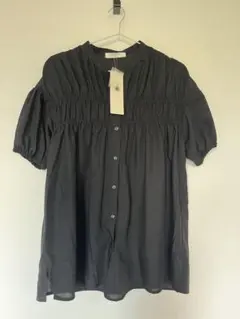 Samansa Mos2 blue ブラウス　五分丈袖