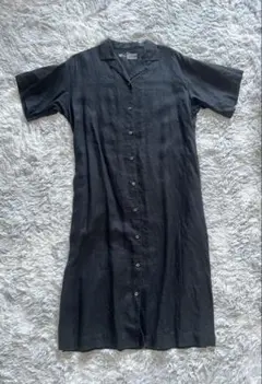 無印良品　半袖リネン開襟ワンピースM〜L
