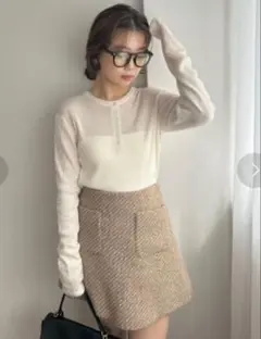 ★Mila Owen ミラオーウェン ヘンリーネックロングスリーブリブニット