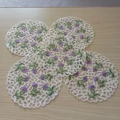 花柄 刺繍レースコースター　5枚セット