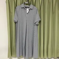 avv ロングシャツワンピース　紺色ストライプ