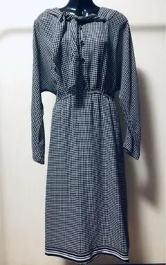 ワンピース ミドル マキシ ブラック 黒 千鳥 長袖