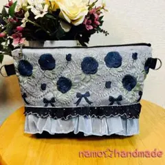 4 インド刺繍リボン　ポーチ　ポシェット　ショルダーバッグ　バラ