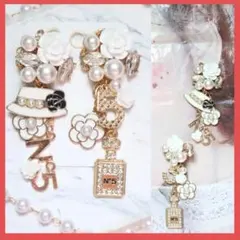 パールカメリア  5番 No.5 香水瓶 おおぶり ピアス シャネルストーン可