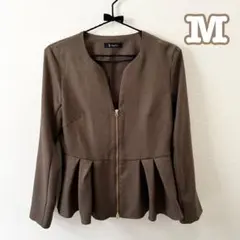 ペプラムジャケット　ダブルジップ　ブラウン　ラグアウト
