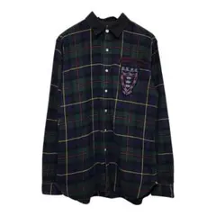 ラルフローレンラグビー　長袖チェックフランネルシャツ　ワッペンロゴ　M