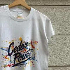 80s USA古着 白 プリントTシャツ ペンキ カラフル S vintage