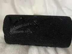 【昭和レトロ】黒ビーズ　クラッチバッグ　和装にも