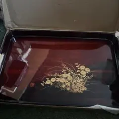 赤色 漆器盆 花模様