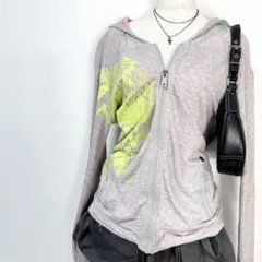 y2k❤️00s DIESEL ボーダー ラメ ロゴ ワイドネック ジップパーカー