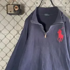 90s ポロバイラルフローレン ハーフジップ コットンニット ビッグポニー L程