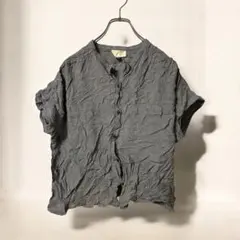 【古着】半袖シャツ M グレー ブラウス ゆったり