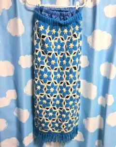 新品未使用☆ 雪の結晶 ニット ロングスカート 裏地 フリンジ付き Mサイズ