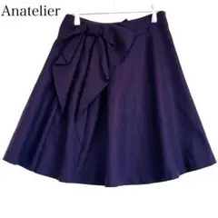Anatelier フレアスカート (36) ひざ丈 パープル リボン風 紫
