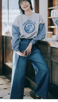 nico and‥ ワイドレッグデニムパンツ　L