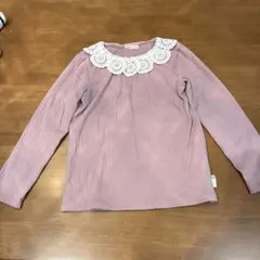 120長袖カットソー ピンク レース襟