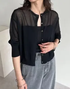 Re:EDIT 前後2WAY シアーニットカーディガン ブラック M