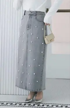 【極美品】La boutique BonBonパール付きデニムスカート