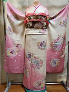 白ピンク 振袖 成人式 振袖6点セット‼️ 正絹 NO5ま43 フルセット可