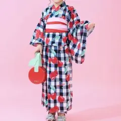 メゾピアノ　チェリー柄　ギンガム　浴衣