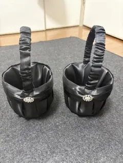 ブライダル・リングピロー ブラックサテンバスケット2個セット フラワーバスケット