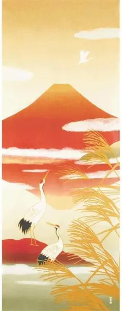 濱文様 絵手ぬぐい 鶴に茜富士 手拭い てぬぐい