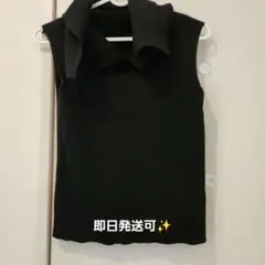 ブラック ノースリーブ リブ編み