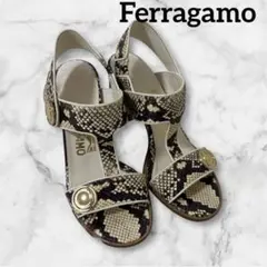 ★Ferragamo フェラガモ ガンチーニ サンダル 21cm パイソン 柄