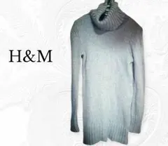H&M ニットタートルネックロングセーター S　ミニワンピース　グレー