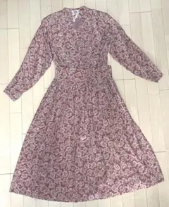 極美品☆ローラアシュレイ シルク　花柄　ロングワンピース ベルト　ヴィンテージ