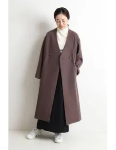 ブラウン ダブルブレスト ロングコート