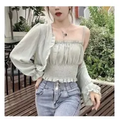 フリルシアーボレロXシャーリングキャミソールアンサンブル[at1885]