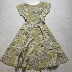 総柄　フラワープリント ロングワンピース　ベルト付き　春夏　レトロ　古着