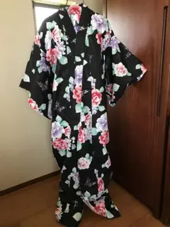 浴衣 【新品】黒地に薔薇と蝶 身丈160
