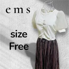 ems エムズ　パフスリーブ ショート丈　トップス Freeサイズ