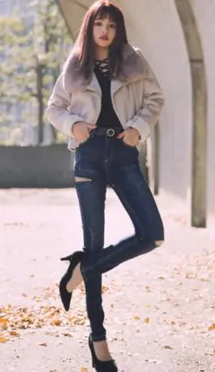 GRL　サイドカットクラッシュスキニーデニムパンツ　cu145　S　インディゴ