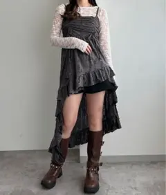 ドロストフリルキャミチュニック チャコールグレー