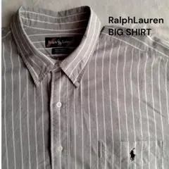90s ポロ ラルフローレンBIG SHIRT XXL グレー ストライプ