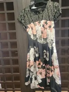 美品 インポートロッサ 豪華レース切替 花柄フレアワンピース 42 XL