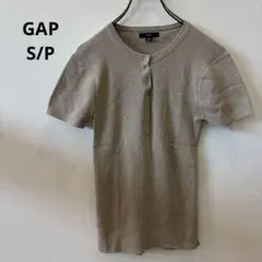 GAP S/P 半袖リブニット ヘンリーネック ベージュ 無地 コットン100%のサムネイル